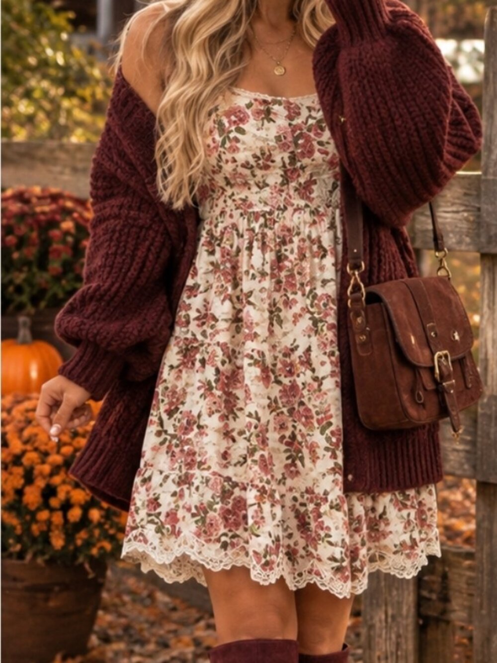 American Eagle Autumnal Floral Dress in size large. Fall, seasonal, feminine.